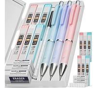 Nicpro 3PCS Pastel Mechanical Pencil Set with Case, 0.5 mm Cute Pencils with 6 Tube HB Lead Refill, 3PCS Eraser, Eraser Refill for Stationery School Supplies Student Writing Drafting Drawing Sketching