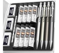 Nicpro 4PCS Metal Mechanical Pencils Set, Drafting Pencil 0.5mm for Artist Writing, Sketching, with 8 Tube HB #2 Refill, 3 Eraser, Come with Case