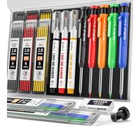 Nicpro 5 Pack Carpenter Pencil with Sharpener, Construction Mechanical Pencils with 48 Refills, Heavy Duty Marking Tool, Deep Hole Marker Pens for Architect Marking(Red, Black, Yellow, Blue, Orange)