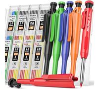 Nicpro 5 Pack Carpenter Pencil with Sharpener & Holders, Mechanical Carpenter Pencils Set with 53 Refills, Deep Hole Marker Woodworking Pen, Heavy Duty Construction Pencils for Architect-With Case