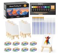 Nicpro 52 PCS Mini Canvas and Easel Set, Small Painting Set with 4x4 Canvas Panels, Wooden Easels, Paint Brushes and Mixing Palettes, Acrylic Paint Tubes for Beginners, Hobby Class and Art Party