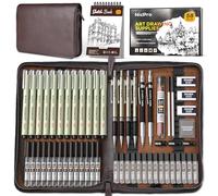 Nicpro 58 PCS Art Drawing Supplies Kit in Leather Case, Art Mechanical Pencil Set with Metal Drafting Pencil 0.3 & 0.5 & 0.7 & 0.9 & 2mm, 12 Micron Pen, Sketch Book, 30 Tube Lead Refills for Sketching