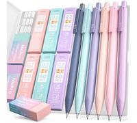 Nicpro 6PCS Cute Mechanical Pencil Set with Case, Pastel Mechanical Pencils 0.5mm & 0.7mm with 6 Tubes HB Lead Refills, 12PCS Erasers, Aesthetic Stationery & School Supplies for Girls Writing Drawing