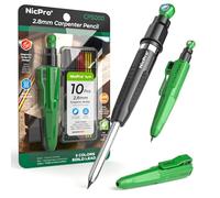 Nicpro 7-in-1 CP5000 Magnetic Carpenter Pencils with Sharpener, 2.8mm Mechanical Construction Pencil+10 Refill, Deep Hole Marker for Construction, Woodworking Pencil, Carpenter Tools for Marking-Green