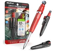 Nicpro 7-in-1 CP5000 Magnetic Carpenter Pencils with Sharpener, Black & Red | Mechanical Construction Pencil+10 Refill, Deep Hole Marker for Construction, Woodworking Pencil, Carpenter Tools for Marking