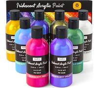Nicpro 8 Colors Iridescent Acrylic Paint, 8.45oz / 250ml Large Bulk Metallic Acrylic Paint,Color Shifting & Non-Toxic Art Painting Supplies For Canvas Fabric Rock Wood with Color Wheel