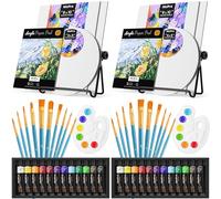 Nicpro Acrylic Paint Canvas Set, 80PCS Art Painting Supplies Kit with 2 * 12 Colors Paint, 6 Canvas, 2 Table Easel, 2 * 10 Brushes, 2 Paper Pad, 2 Palette for Artist Beginner Students