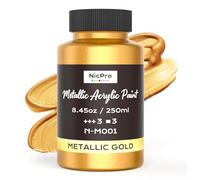 Nicpro Acrylic Paint Metallic Gold, 8.45oz/250ml Large Gold Leaf Paint, Non Toxic, Non Fading for Art Painting, Handcrafts, Ideal for Multi-surface, Canvas, Wood, Clay, Fabric, Metal