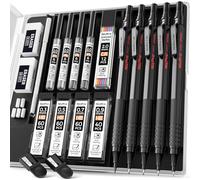 Nicpro Black Art Mechanical Pencil Set, 5PCS Metal Drafting Pencils 0.3, 0.5, 0.7, 0.9 mm & 2mm Graphite Lead Holder For Sketching Drawing With 9 Tubes (4B 2B HB 2H Colors) Lead Refills Erasers Case
