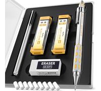 Nicpro Blocky Gear 0.9 mm Mechanical Pencils Set in Case, Metal Pencil with Lead Refills, Eraser for Professional & Adult Art Writing Drafting Drawing