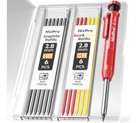 Nicpro CP1000 Carpenter Pencil with Sharpener, 2.8 mm Mechanical Pencils with 13 Refills, Deep Hole Marker for Construction, Heavy Duty Woodworking Pencil, Carpenter Tools for Architect Marking