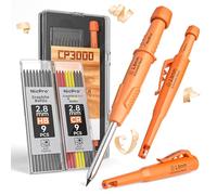 Nicpro CP3000 Carpenter Pencil with Sharpener, 2.8mm Mechanical Pencils with 19 Refill, Deep Hole Marker for Construction, Heavy Duty Woodworking Pencil, Carpenter Tools for Architect Marking (Orange)