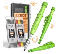 Nicpro CP3000 Carpenter Pencil with Sharpener, Mechanical Pencils Set with 19 Refills, Deep Hole Marker for Construction, Heavy Duty Woodworking Pencils, Carpenter Tools for Architect Marking (Green)