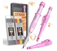 Nicpro CP3000 Carpenter Pencil with Sharpener, Mechanical Pencils Set with 19 Refills, Deep Hole Marker for Construction, Heavy Duty Woodworking Pencils for Architect (Pink)