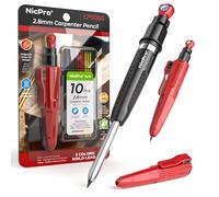 Nicpro CP5000 Magnetic Carpenter Pencils with Sharpener, 2.8mm Construction Pencil+10 Refill, Deep Hole Marking Pencils, Woodworking Pencil with Magnetic Pickup Tool, Carpenter Tools for Architect-Red