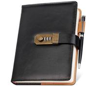 Nicpro Diary with Lock, A5 PU Leather Journal with Lock, Metal Pen, 260 Pages Password Notebook for Men and Women, Vintage Lock Daily Journal for Travel, Note Take, Plans, Organize (10 x 7 in)