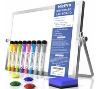 Nicpro Dry Erase Mini Whiteboard A3, 40 x 30 cm Double Sided Small Magnetic Desktop White Board with Stand, 8 Pens, 1 Eraser,4 Magnet, Portable Board