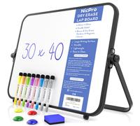 Nicpro Dry Erase Small Whiteboard A3 with Non-Slip Stand, 30 x 40 cm Double Sided Magnetic Desktop White Board with 8 Pens, Eraser, Magnet, Portable