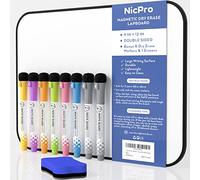 Nicpro Dry Erase Whiteboard A4, Magnetic Double Sided 21 x 30 cm White Board with Black Border, Including 8 Water-Based Pens and 1 Eraser for Kid Writing & Drawing Student School, Home, Classroom Use