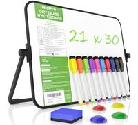 Nicpro Dry Erase Whiteboard A4 with Stand, 21 x 30 cm Double Sided Magnetic Desktop White Board with 10 Pens, 4 Magnets, Eraser, Portable Writing Easel for Kid Drawing Student Classroom Use