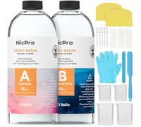 Nicpro Epoxy Resin Kit 64 oz/ 1920ml, Crystal Clear Resins and Hardener High Gloss & Bubbles Free Resin Supplies with Cups, Sticks, Gloves, for Coating and Casting, Craft DIY, Table & Bar Top, Molds