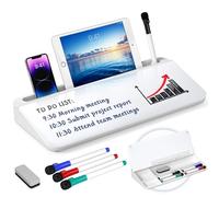 Nicpro Glass Desktop Whiteboard with Storage, Small Dry Erase Board with 4 Pens, Eraser, Computer Keyboard Stand Desk Organizer White Board for Notes Reminder Home Office Accessories Supplies, 40x18cm
