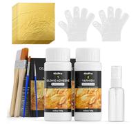 Nicpro Gold Leaf Gilding Adhesive Set, 100ml Water Based Glue and 100ml Varnish, 100 pcs Gold Leaf Sheets for Arts, Painting, Craft, Furniture and Decoration with 4 Brushes