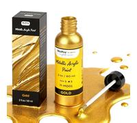 Nicpro Gold Leaf Paint - 2oz/60ml Metallic Gold Acrylic Paint, Water-Based Non Toxic Non Fading Touch Up Paints for Crafts, Metal, Wood, Clay, Fabric, Canvas, Furniture, Handcrafts, Art Supplies