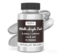 Nicpro Metallic Silver Acrylic Paint, 8.45oz/250ml Silver Leaf Paint, Non Toxic, Non Fading Art Craft Paints for Canvas, Wood, Clay, Fabric, Metal, Furniture, Art Supplies