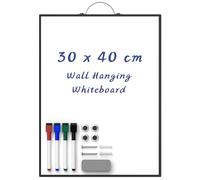 Nicpro Small Hanging Whiteboard for Wall A3, 40 x 30cm Magnetic Dry Erase White Board with Handle, 4 Pens, Eraser,Magnet, Portable Aluminum Black Frame Mini Notice Board for Home Kitchen Office School
