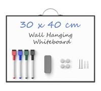 Nicpro Small Hanging Whiteboard for Wall A3, 40 x 30cm Magnetic Dry Erase White Board with Handle, 4 Pens, Eraser,Magnet, Portable Aluminum Black Frame Mini Notice Board for Home Kitchen Office School