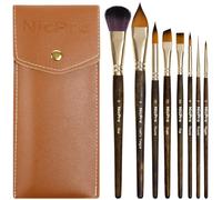 Nicpro Watercolor Paint Brushes Set, 8Pcs Kolinsky Sable Performance Paint Brush for Artist with Flat, Round, Angle, Mop, Rigger, Cats Tongue for Water Color, Gouache, Ink Painting