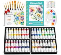 Nicpro Watercolour Paint Set, 36 Colors Watercolour Tube Set (12ml,0.4oz) with10 Paint Brushes, 25-Sheet Watercolor Paper Book, Palette, Water Color Painting Supplies for Artists Beginners Gift