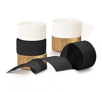 NICROHOME 6 Rolls White Gold Black Crepe Paper 82 ft Long Party Streamers for Wedding Engagement Birthday Bachelorette Party Supplies Graduation Anniversary Bride/Baby Shower 2025 New Year Party