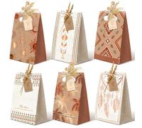NICROHOME EUR 24 Pack Small Brown Paper Gift Bags with Tags, Rustic Boho Kraft Gift Bags for Tea Party Favors, Rose Gold Foil Celestial Sun Moon Design Goodie Bags for Wedding Birthday Baby Shower