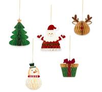 NICROHOME EUR 5 PCS Christmas Hanging Decorations, Paper Honeycomb Hanging Ornaments with Santa Claus Christmas Tree Elk Snowman Gift Box Shape for Xmas New Year Hanging Decoration