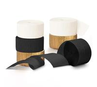 NICROHOME EUR Black and Gold Party Decorations, 6 Rolls Ivory White Gold Black Crepe Paper Streamers for New Years Eve Party Supplies 2025, Wedding, Baby Bridal Shower, Graduation, Birthday, 82Ft Long