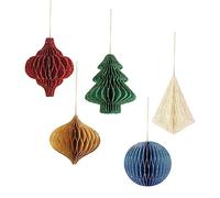 NICROHOME EUR Christmas Party Decorations - 5 PCS Mini Glitter Edge Paper Honeycomb Ornament, White Yellow Blue Red, and Green Hanging Paper Ornament for Vintage Christmas Tree Decorations