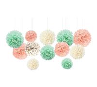 NICROHOME Pastel Party Decorations, 12 PCS Mint Green Pink Tissue Paper Pom Poms for Wedding, Birthday, Engagement, Neutral Baby Shower, Easter, Bridal Showers