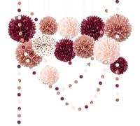 NICROLANDEE 15PCS Burgundy Rose Gold Tissue Pom Poms and Circle Dots Garland for Wedding