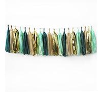 NICROLANDEE 20Pcs Party Garlands Teal Green Champagne Gold Mint Tassel Garland for Wedding Eucalyptus Baby Shower Bridal Shower High Chair Banner Neutral Birthday Decorations