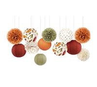NICROLANDEE Autumn Decorations, Pack of 12 Orange Tissue Paper Pompoms Maple Leaf Paper Lanterns Decoration for Thanksgiving Party Decorations, Autumn Wedding, Birthday, Autumn Baby Shower Party