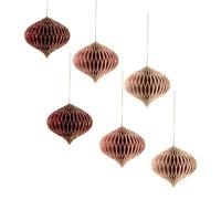 NICROLANDEE Christmas Decoratiosn, 6 PCS Xmas Paper Honeycomb Ornaments | Burgundy Pink Ornaments with Glitter for Christmas Tree Decoration, New Year, Wedding, Valentine, Bachelorette Party Decor