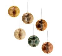 NICROLANDEE Christmas Hanging Decorations, 6 PCS Nature Round Glitter Edge Paper Honeycomb Ornaments, Green Brown Mini Paper Lanterns Ornament for Christmas Tree Décor, New Years Party Home Decor