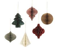 NICROLANDEE Christmas Party Decorations - 5 PCS 3D Mini Glitter Edge Paper Honeycomb Lantern Green, Red, Brown, Ivory, Gray Hanging Ornaments for Christmas Tree Décor, New Years Party, Home Decor