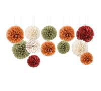 NICROLANDEE Fall Party Decorations, 12 PCS Pumpkin Orange Burgundy Sage Green Ivory Tissue Pom Poms Thanksgiving Decor for Home, Wedding, Birthday, Autumn Harvest Party Supplies