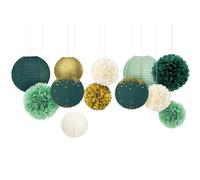 NICROLANDEE Green Wedding Decorations - 12PCS Hanging Paper Lantern Tissue Pom Poms Backdrop Decor for Bridal Shower, Birthday, Baby Shower Green Theme Party Supplies