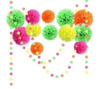 NICROLANDEE Neon Party Decorations, 12 PCS Tissue Paper Pom Poms for Wedding, Birthday, Engagement, Neutral Baby Shower, Bridal Showers