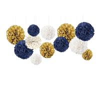 NICROLANDEE Wedding Party Decorations - 12 PCS Navy Blue & Gold Tissue Paper Pom Poms for Baby, Bridal Shower, Birthday, Wedding, Graduation, Anniversary Party