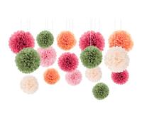 NICROLANDEE Wedding Party Decorations - 16pcs Pink Sage Green Ivory Tissue Paper Pom Poms for Birthday Engagement Baby Shower Bridal Shower Birthday Festival Decorations
